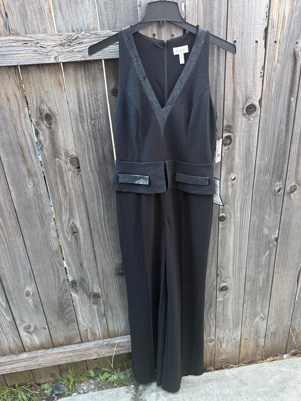Adrianna Papell Black Sleeveless Wide-Leg Jumpsuit with Satin Trim - Picture 2 of 6